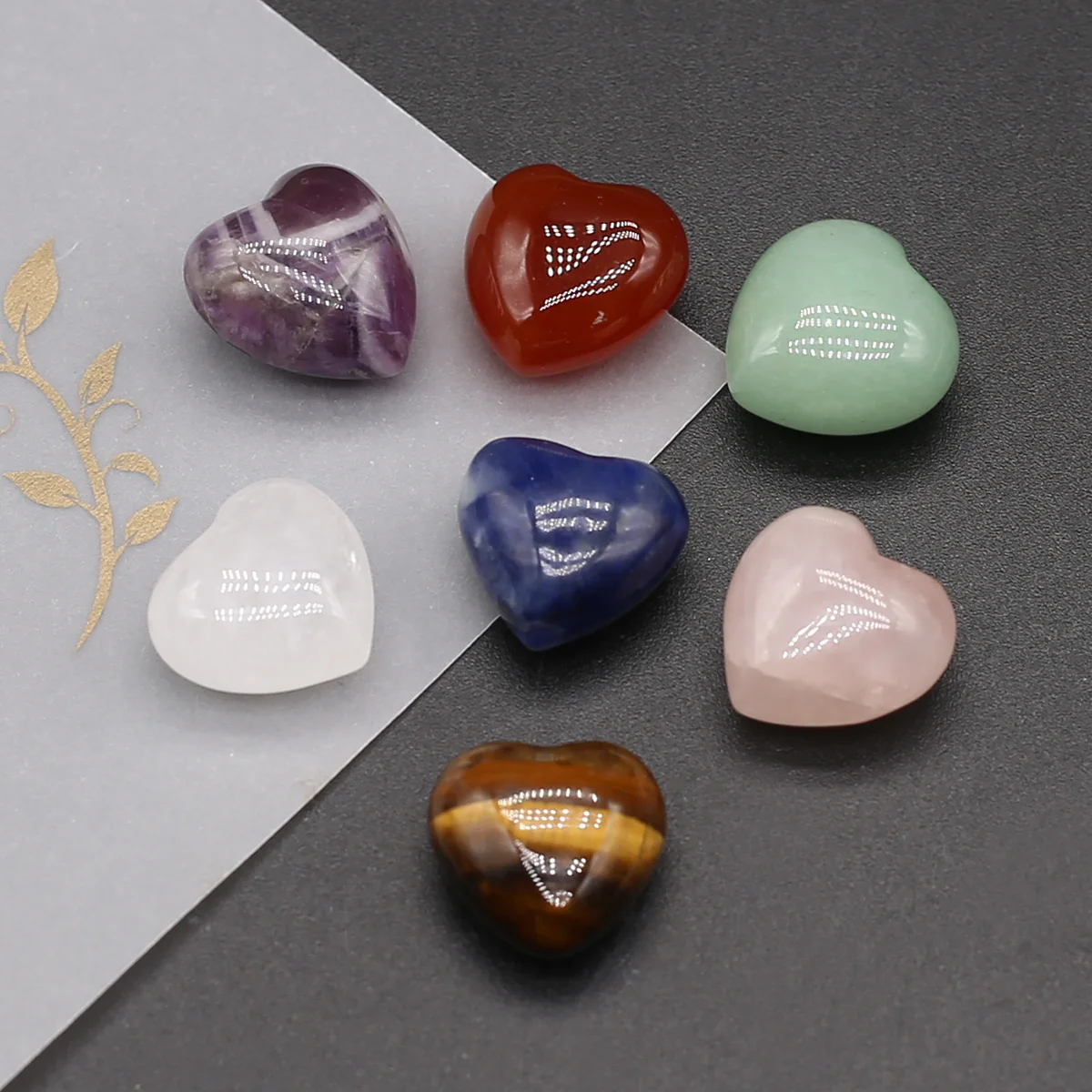 7pcs 15mm Natural Stone Crystal Agate Heart Aura Rune Yoga Stone Chakra Loose Beads for Jewelry Making Supplies DIY Accessories