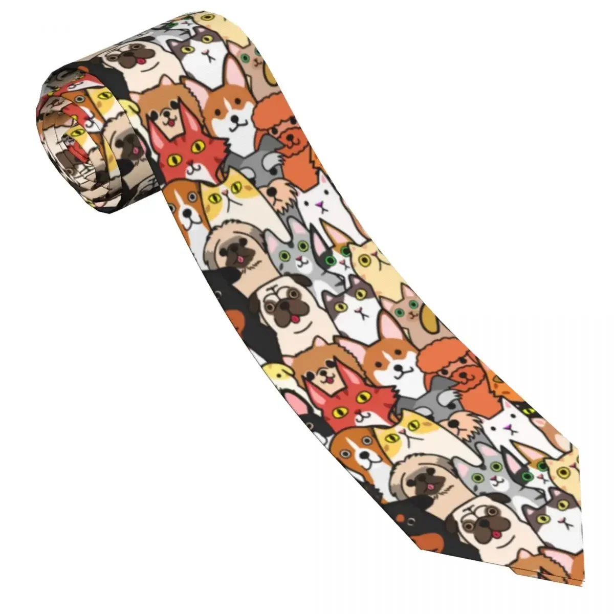 Mens Tie Slim Skinny Doodle Dogs And Cats Faces Necktie Fashion Necktie Free Style Men Tie Party Wedding