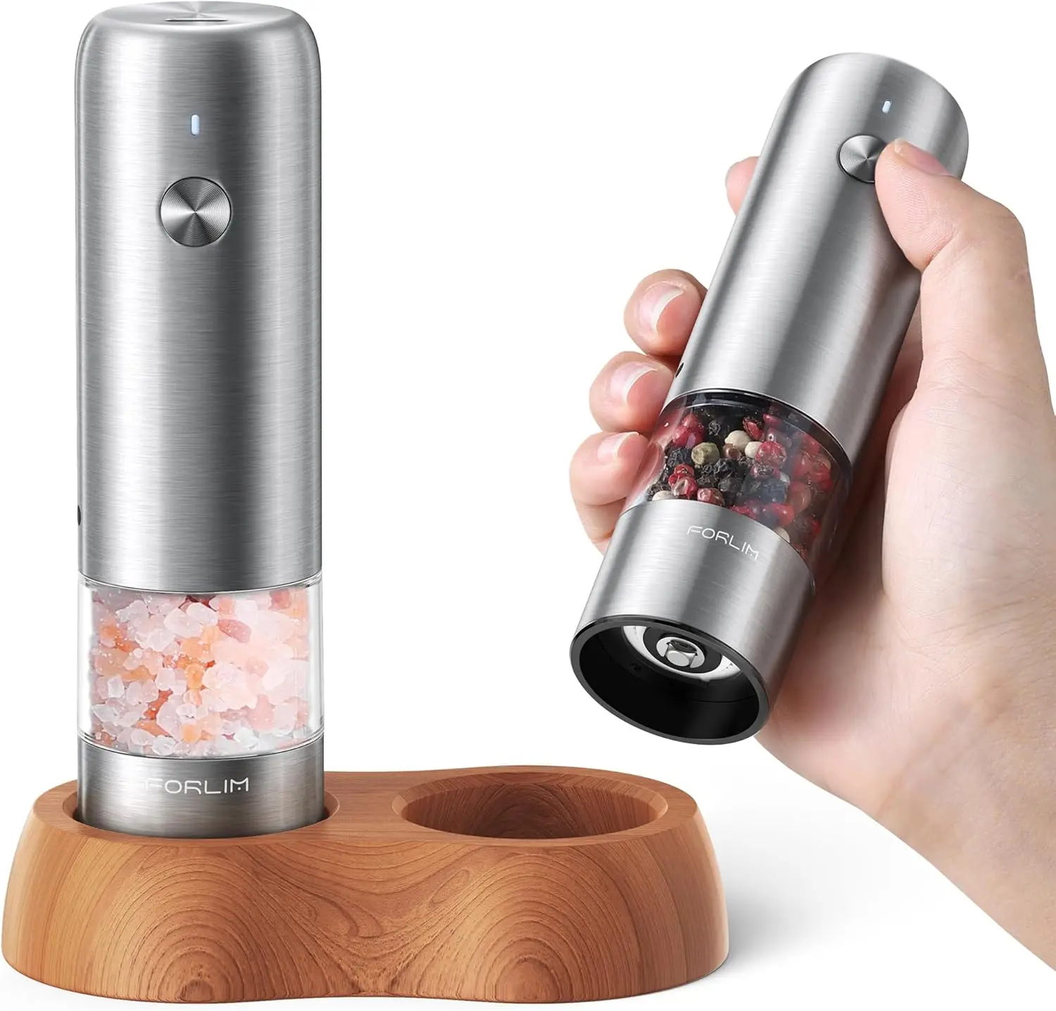 

Mini Electric Salt and Pepper Grinder Set with Wood Base, USB Rechargeable, Small Automatic Salt Pepper Mill Grinder, Travel