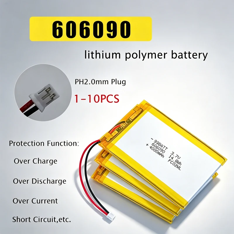 606090 4000mAh 3,7V Li-Polymer Lithium-Akku JST-PH 2,0mm 2-Pin-Anschluss für Powerbank Bluetooth-Lautsprecher GPS Elektrisches Spielzeug
