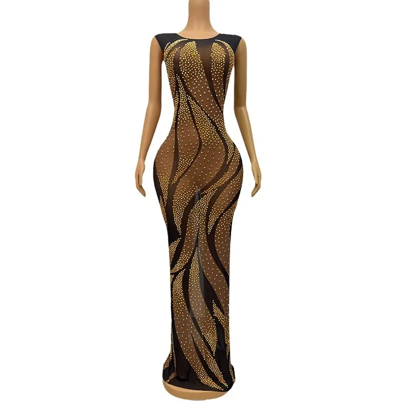 

Vestidos De Mujer Elegantes Para Fiesta 2025 летнее абрикосовое сетчатое длинное вечернее платье без рукавов с круглым вырезом и разрезом сзади длиной до пола