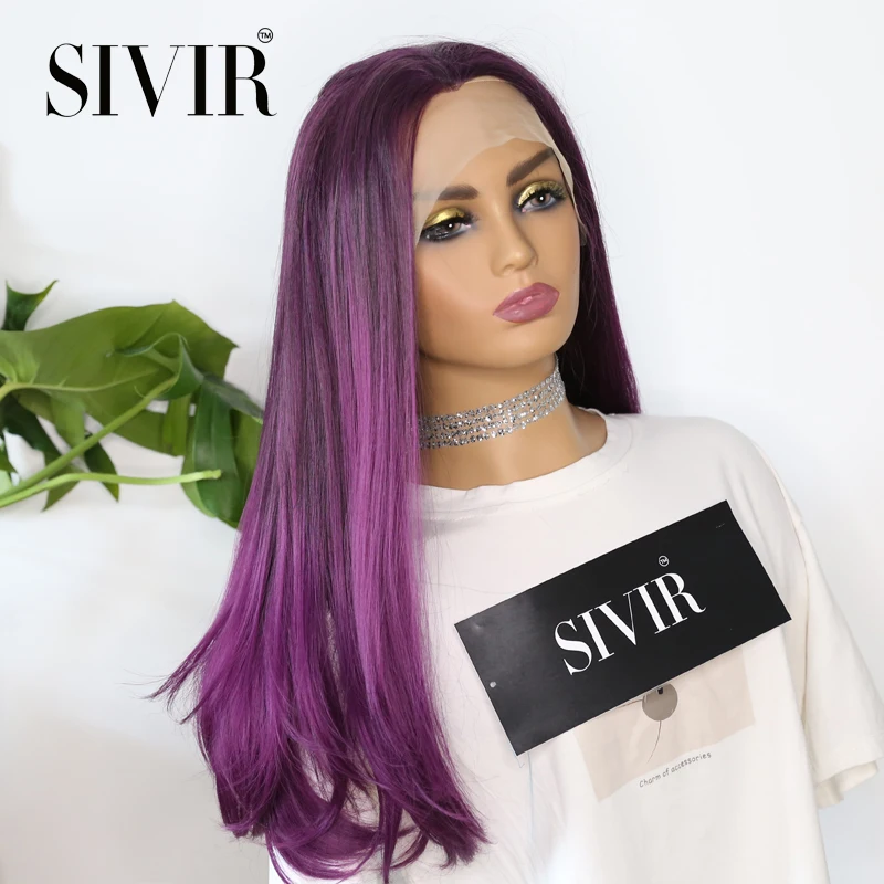 Sivir  Transparent Lace Part Synthetic Wigs Red Orange Purple Color Long Straight Hair Heat Resistant Cosplay Wig