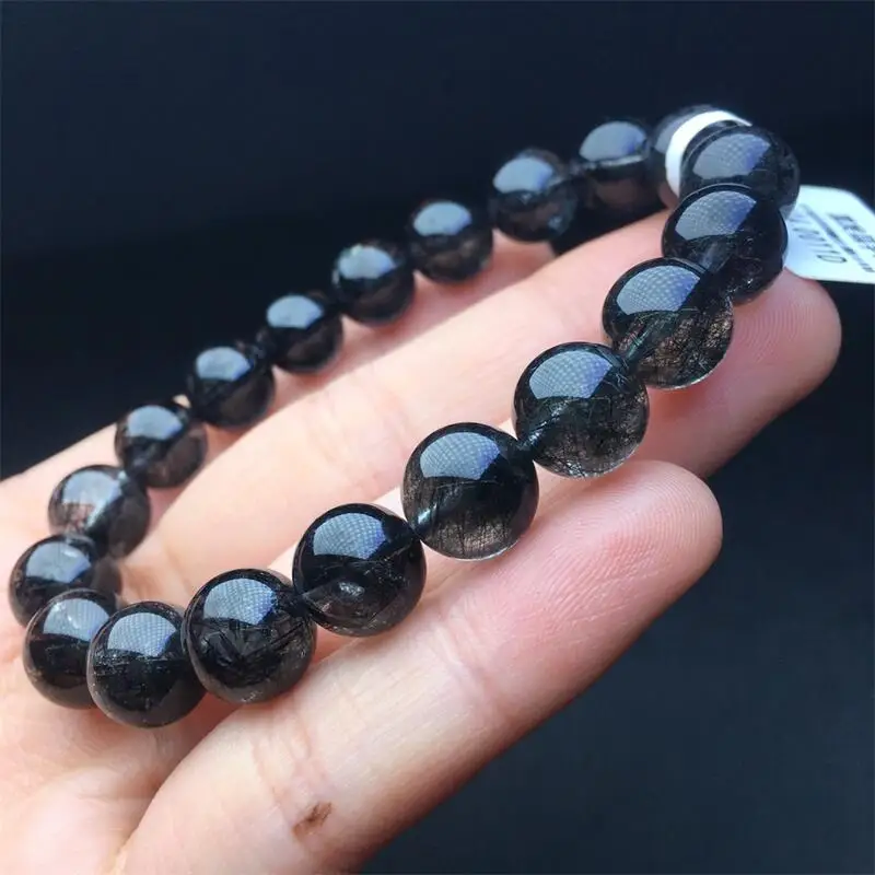 9MM Natural Black Hair Quartz Bracelet Handmade Stretch Rope Bracelet Luxury Jewelry Energy Healing Gift