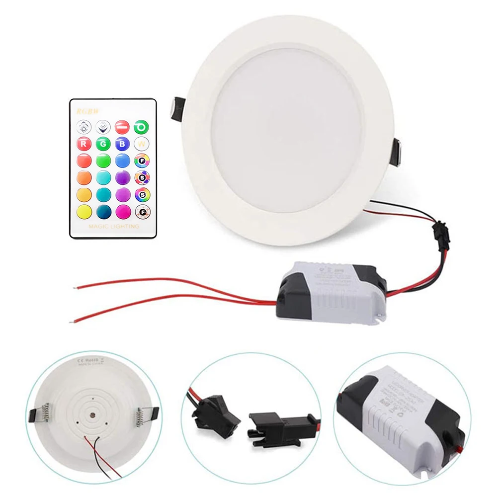 12W LEDs Recessed Lighting Downlight with IR Remote Control 16 Color & 4 Flashing Modes Dimmable RGBW Color Changing Floodlight