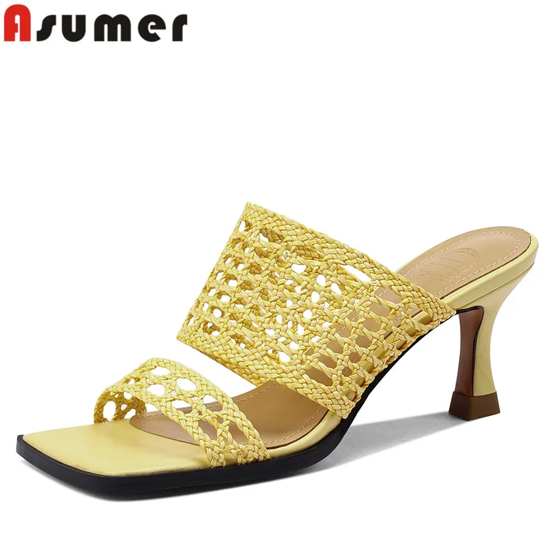 ASUMER 2022 New Plus Size 34-43 Square Toe Sandals Women High Heels Shoes Solid Dress Summer Ladies Shoes