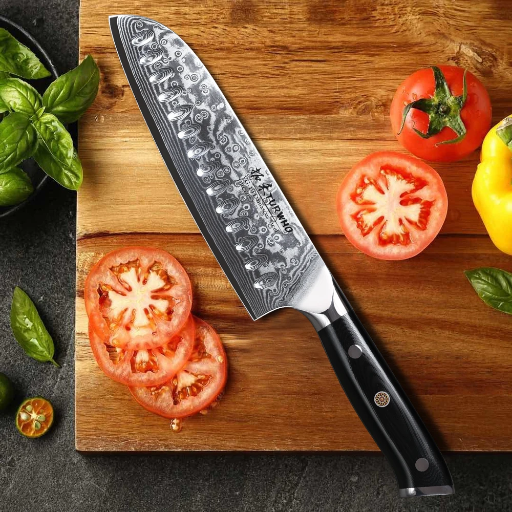 TURWHO 7 Inch Japanese Style Santoku Knife 67 Layers Damascus Steel Professional Chef Slicing Meat Cleaver Beef Kitchen Knifes