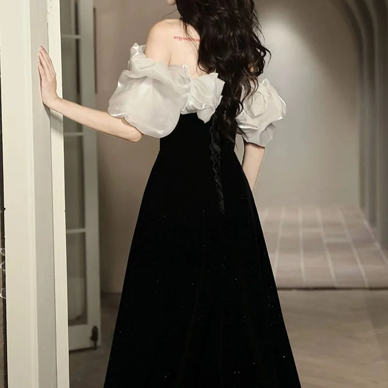 Elegant French Sexy Off Shoulder A-Line Maxi Formal Dresses for Women 2025 Summer Black Prom Evening Guest Long Party vestidos