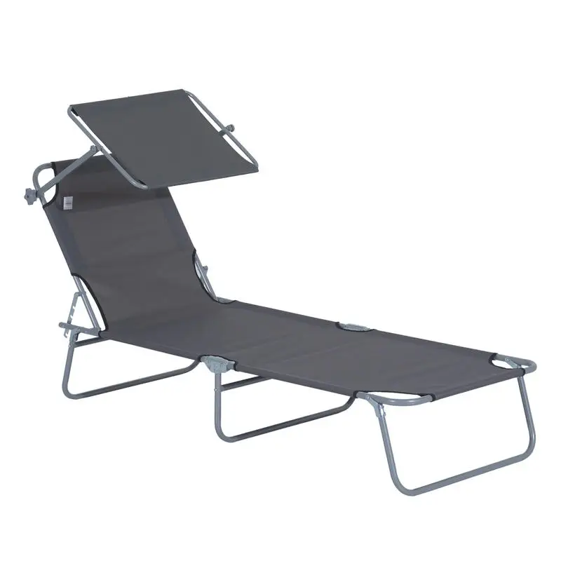 

Outdoor Foldable Sun Lounger, 4 Level Adjustable Backrest Reclining Sun Lounger Chair with Angle Adjust Sun Shade Awning