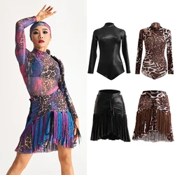 Women'S Latin Dance Costumes Long Sleeved Latin Top Fringed Skirt Female Ballroom Dance Performance CLothes For Dancewear SL9647