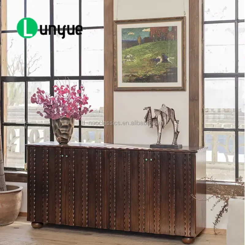 Antique Solid Wood Side Cabinet Classic Retro Design Door Locker Eco Friendly Furniture for Living Room Bedroom Storage