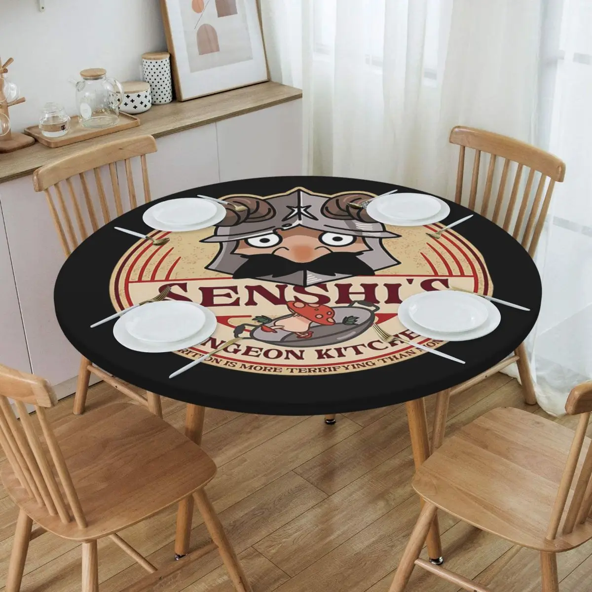 Delicious In Dungeon Senshi Cooking Anime Waterproof Round Tablecloth Oilproof Table Cloth for Kitchen Events Dining Table Cover