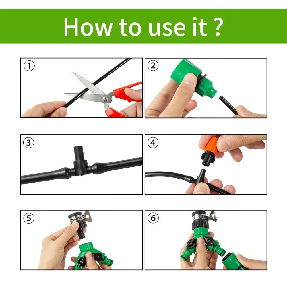 4/7 PE Hose and Connector Fog Nozzles Irrigation Kit 50m 60m Garden Automatic Spray Misting Plant Watering System for Outdoor