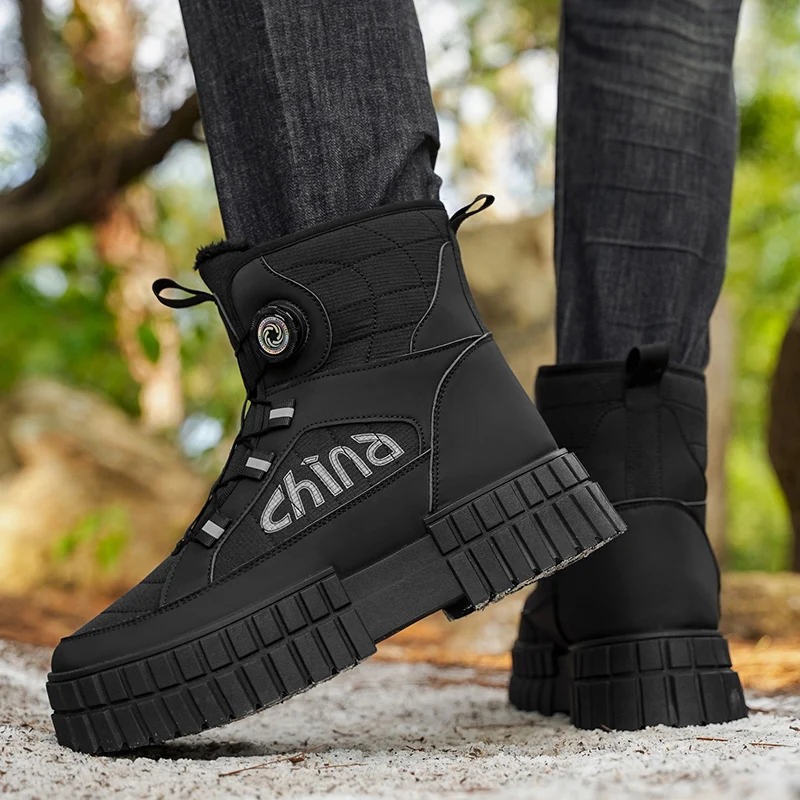 Зимние мужские ботинки Бархатные толстые ботинки Уличные высокие зимние ботинки Повседневная непромокаемая теплая обувь Новая мужская хлопковая обувь на шнуровке
