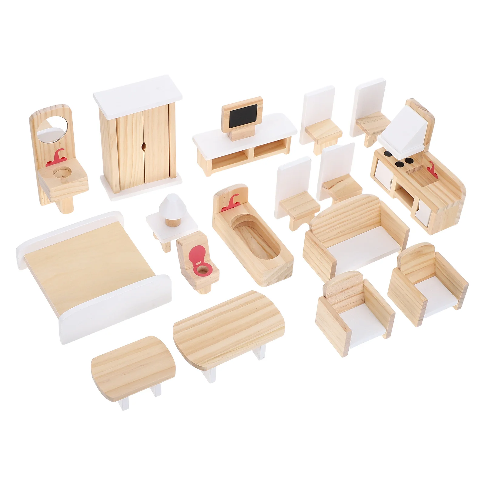 1 set 1 set houten mini-meubels voor kinderen schaal 1:12 tafel stoel set fantasiespel keuken woonkamer - Montessori poppenhuis