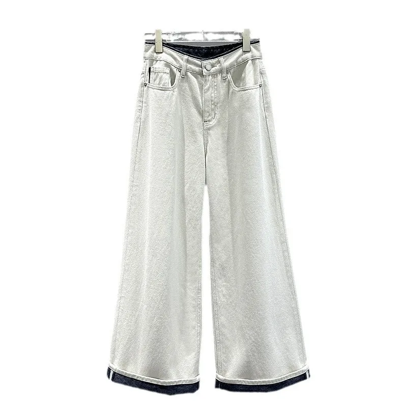 I nuovi jeans lavati casual a gamba larga dimagranti a vita medio-alta alla moda della primavera del 2025 per le donne