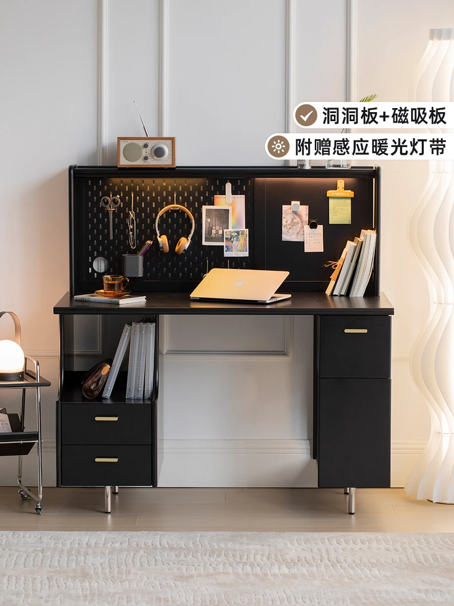 Black computer, desktop, home, bookshelf, integrated, student study, chair combination, bedroom, office desk