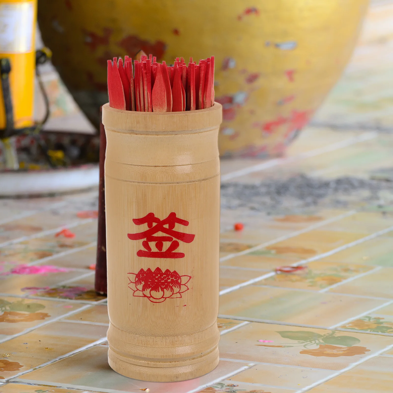 Chinese Fortune Telling Divination Stick Bucket Beige Feng Shui Decor Bamboo Game Props Lucky Wishing Rod Temple Spirituality