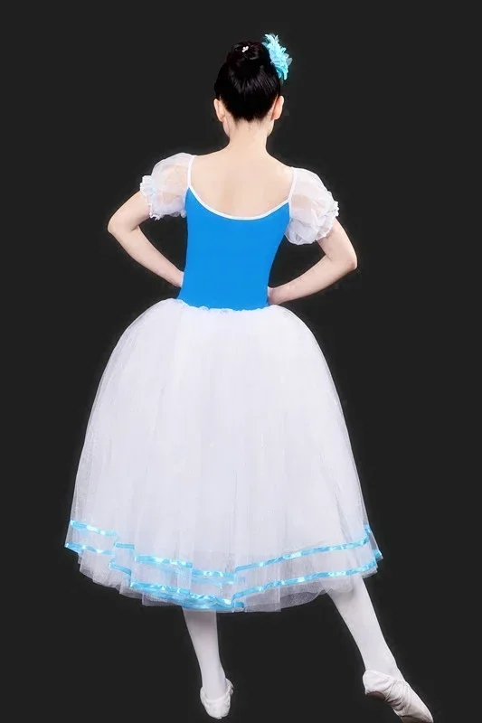 Costume de Ballet Professionnel Vert et Bleu, Ballerine Classique, Tutu de Princesse, Robe Longue de brev, pour Enfant Fille et Adulte