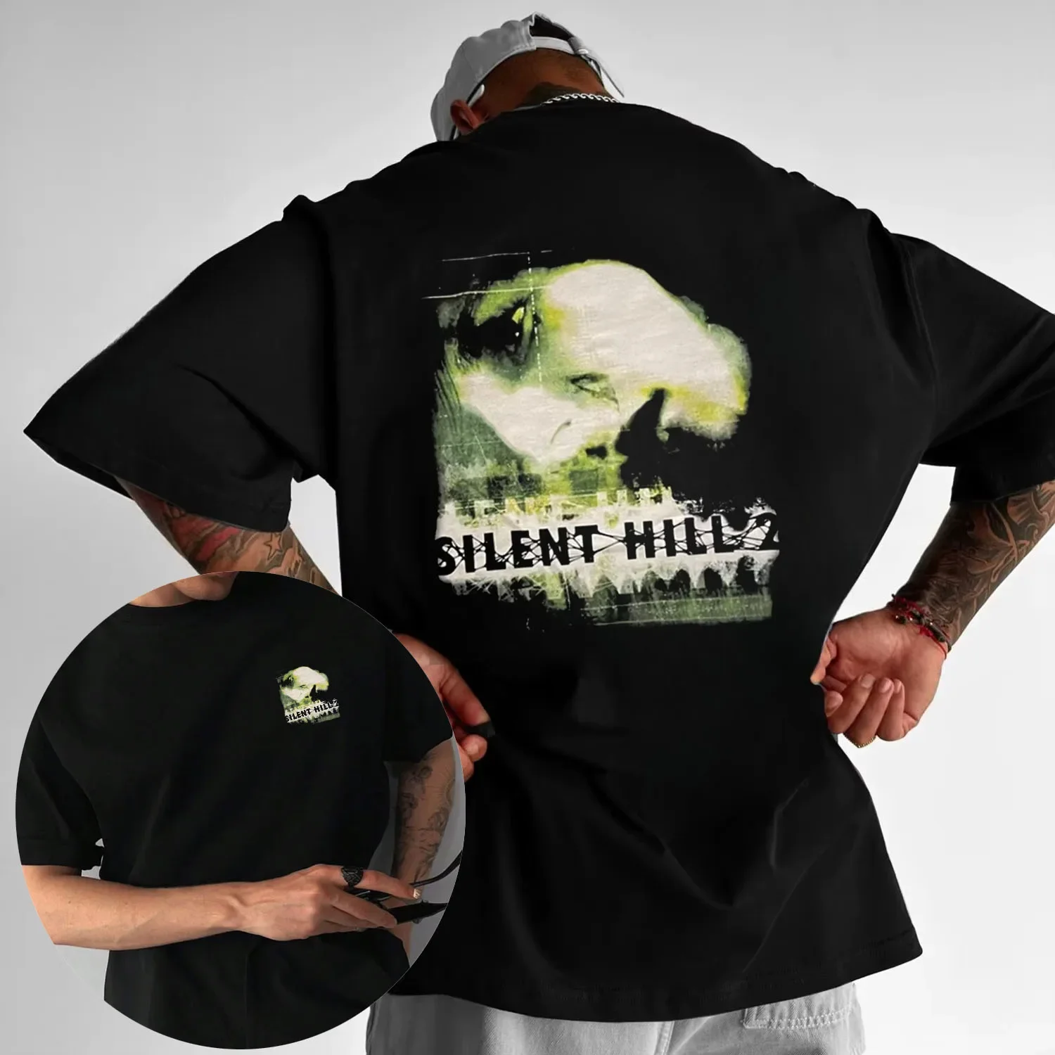 

Мужская летняя хлопковая футболка Silent Hill 2, рубашка ужасов, унисекс, повседневная футболка с короткими рукавами и круглым вырезом, готическая футболка в стиле ретро Y2k