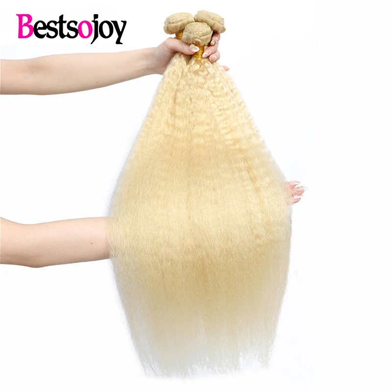 Kinky Straight Blonde 613 100% Bundles de cheveux humains, Afro, Kinky Curly, Brésilien, Remy, Extension de cheveux humains, 8-26 po