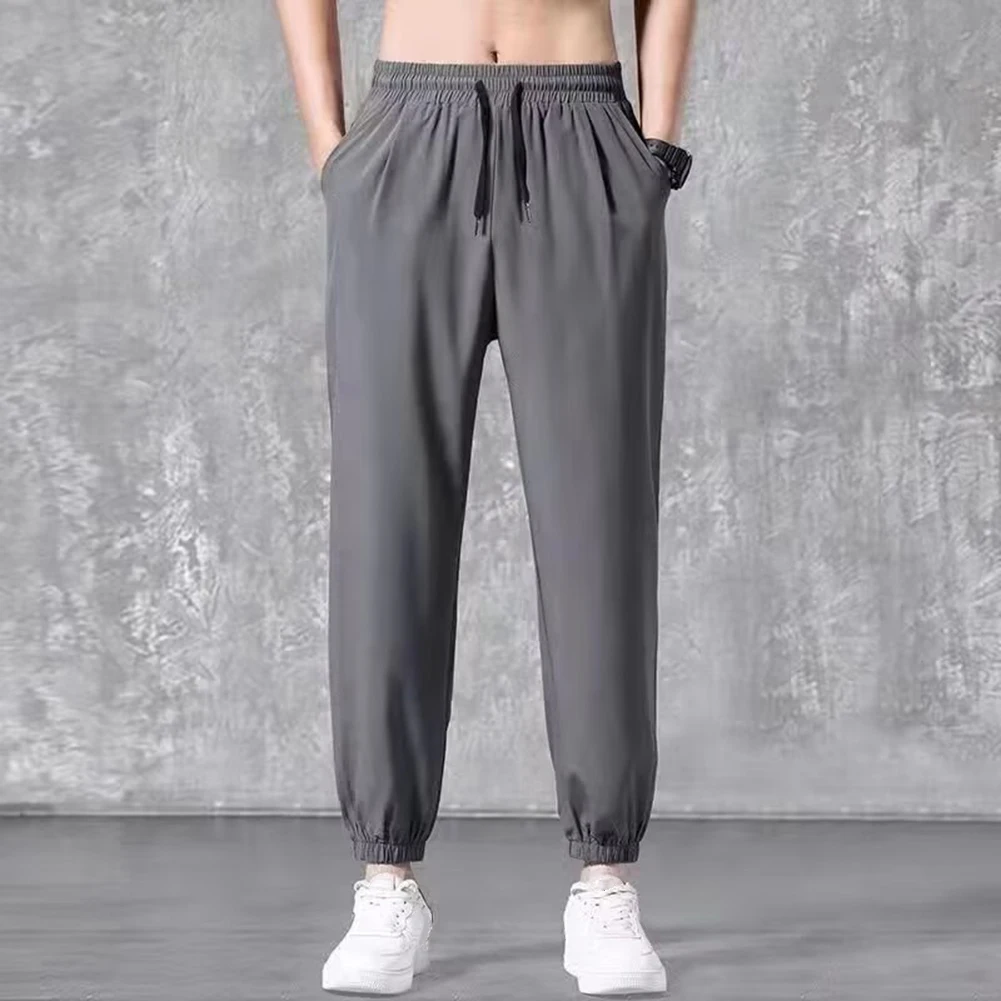 

Men Solid Ultra-thin Ankle-length Loose-Fit Casual Trousers High Elastic Pants