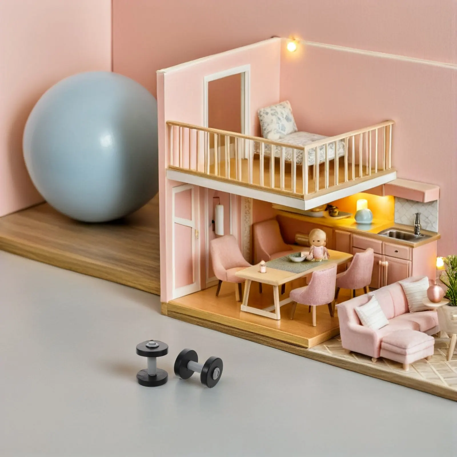 Ensemble de 4 haltères miniatures réalistes pour maison de poupée, accessoires de fitness, petits accessoires de gym - Mini