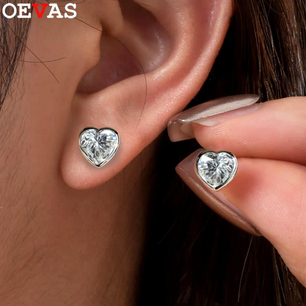

OEVAS 5mm Heart Cut Moissanite Bezel Earrings for Women 100% S925 Silver Lab Diamond Ear Studs Wedding Bridal Fine Jewelry Gift