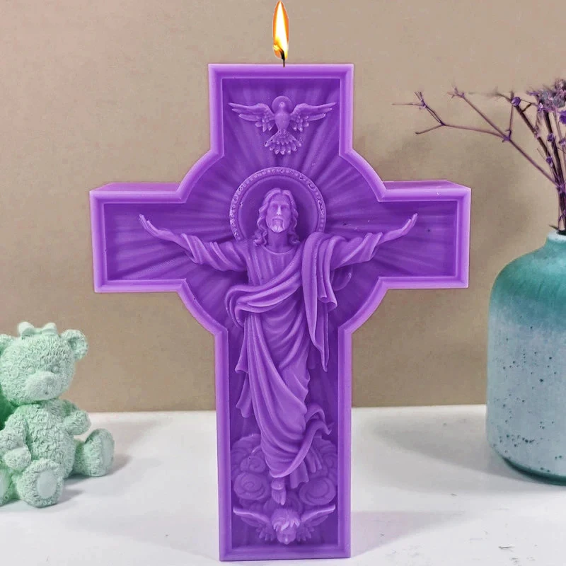 Cross Jesus Statue Silicone Candle Mold Catholic Apostle Portrait Gypsum Concrete Resin Casting Tool Religious Decoration Gift