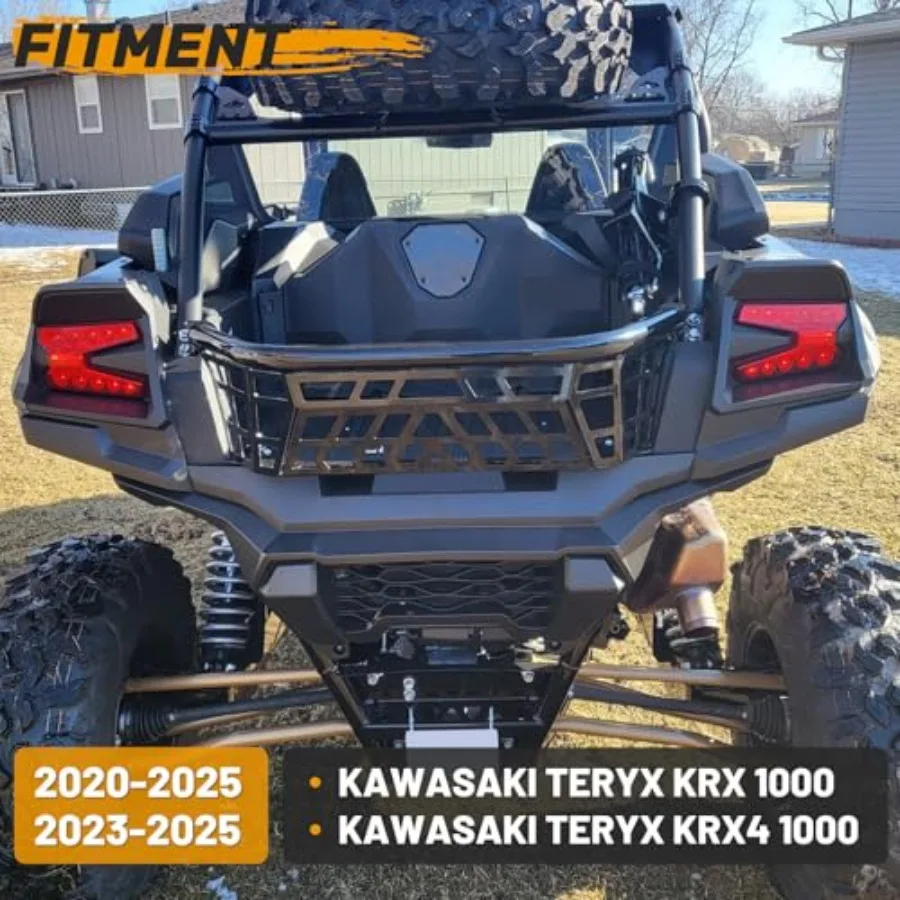 حاوية سرير البضائع الفولاذية مع الباب الخلفي لـ 20202025 Kawasaki Teryx KRX 1000 و20232025 KRX4 1000 الأمتعة المطلية بالمسحوق الأسود