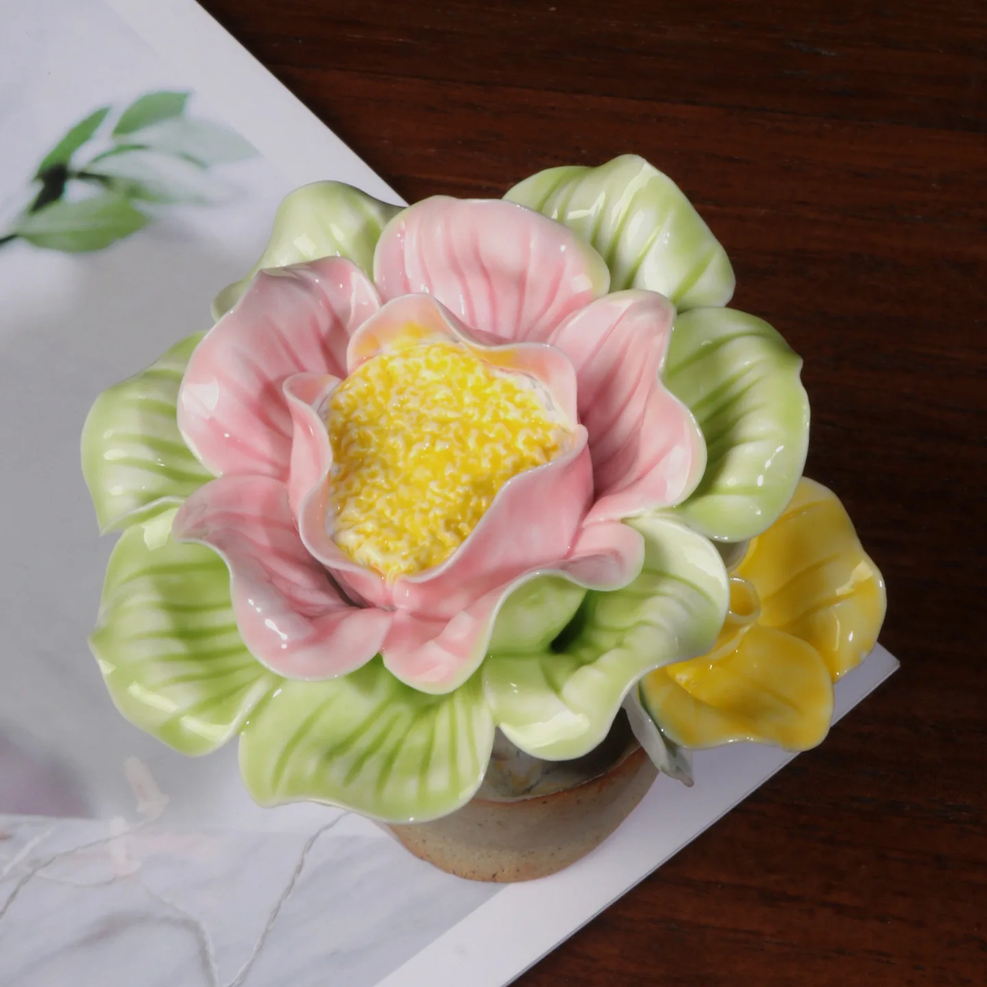Handmade Ceramic Flower Artificial Eternal Floral Craft Home Decor Office Desk Ornament Gift