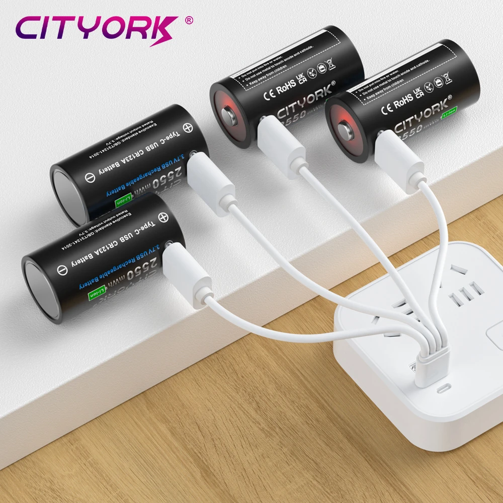 CITYORK 3.7V CR123A CR123 16mmX35mm Rechargeable Battery With USB Inport for RCR123 RCR123A LED Flashlight