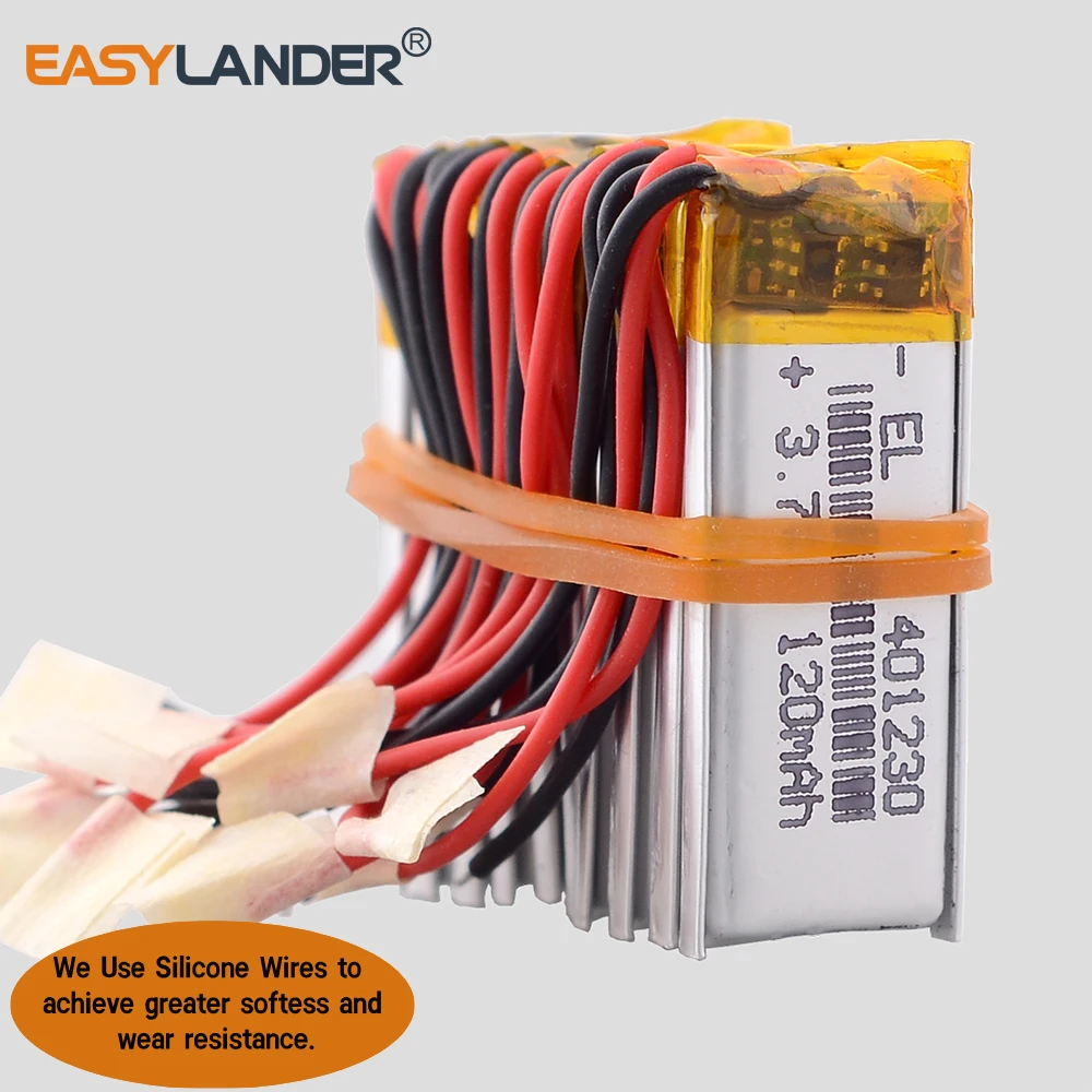 10PCS/Lot 401230 3.7V 120mAh Silicone Wires  Rechargeable Li Lipo Battery Lithium Polymer LiPo Batteries