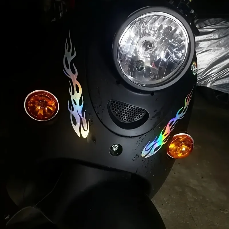 Flame Graphic Reflective Sticker PVC Decal for Motorcycle Car Vehicle Vivid Colorful Decoration Patch Set