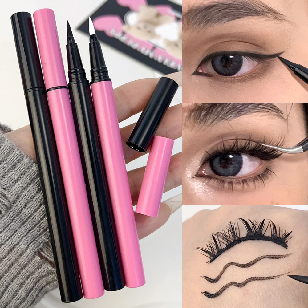 Self-adhesive Eyelashes Eyeliner Pen 2 in 1 Long Lasting Quick Drying Waterproof Black Eyeliner Lashes Glue Pen Eye Makeup Tools