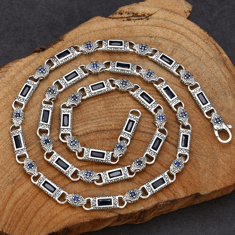 Silver Plated With Stone Inlay, Grass Pattern Necklace, Vintage Style Men Women, Trendy And Unique Fashion