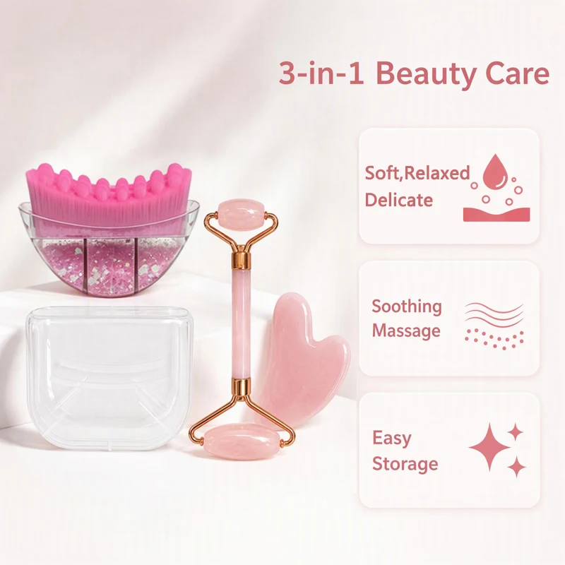 3-in-1 contour lymphatic brush, facial brush, makeup brush, heart-shaped scraping board, double-ended roller massager