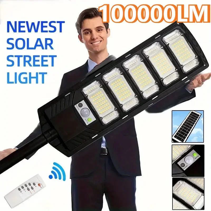 

100000LM Solar Light Commercial LED Outdoor Dusk To Dawn Solar Street Light Road Area Lamp Waterproof Backyard Security Lighting