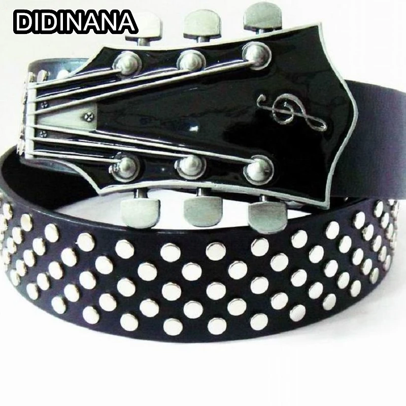 Gothic Harajuku Y2K Women Men Rock Guitar Belts Goth Ladies Cowboy Hip hop Punk Rivet Skeleton Print Waist Belt Jeans Waistband