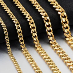 3MM5MM7MM Cuban Link Chain Stainless Steel Necklace for Men Women Waterproof Gold Plated Punk Chains DIY Accessories Jewelry