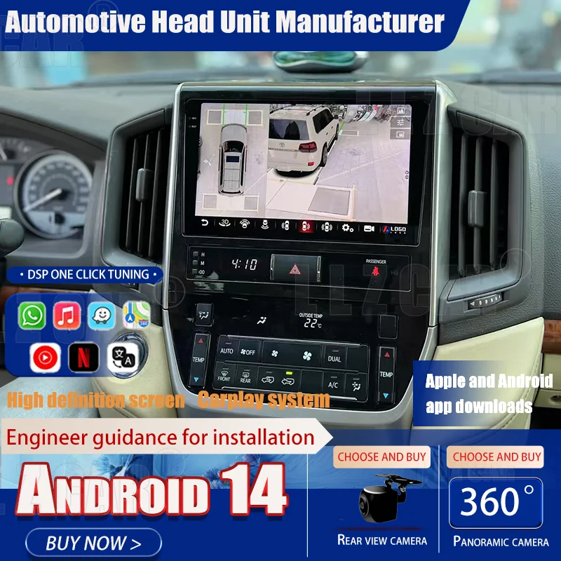 

10 "Android 13 головное устройство n комплекты обновления салона автомобиля для Toyotas Lands Cruisers LC200 LC300 2008-2021 Carplay GPS видеоплеер