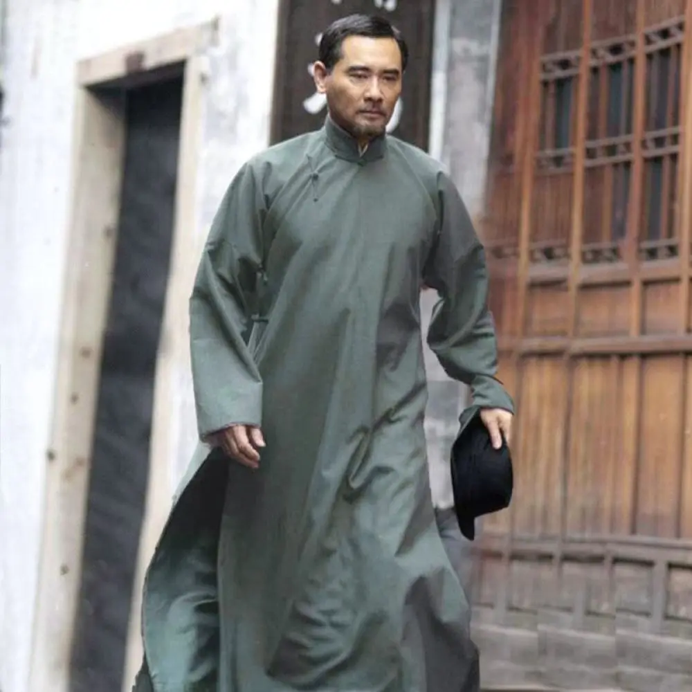 Mens Retro Style Long Gown Chinese Traditional Performance Costume Cultural Festival Outfit Teacher Cosplay Long Robe