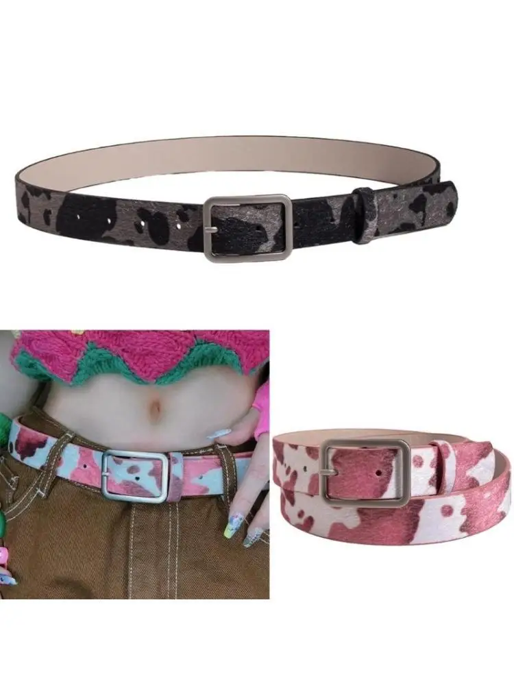 A52E Y2K Colorful Cow Pattern Waist Belt for Girls Street Dance Prom Hip-hop Stage