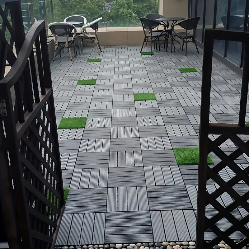 1 unidad de baldosas de madera para balcón, adecuadas para terrazas, jardines y patios exteriores, decoración de suelos, baldosas de empalme para exteriores.