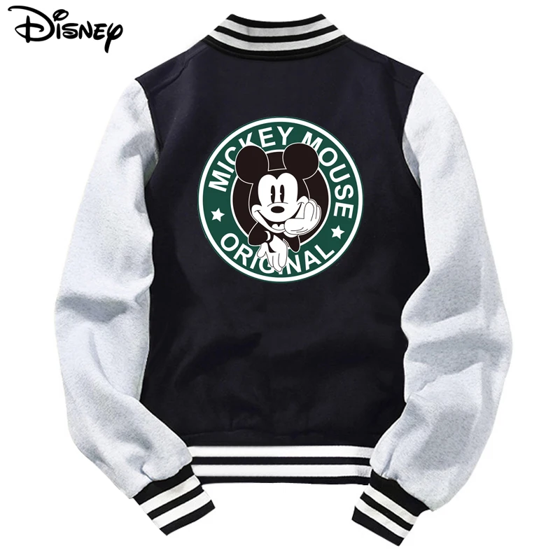 

Disney 2022 New Arrival Rib Sleeve Cotton Top Fashion Logo Mickey Mouse Print Casual Bomber Baseball Jacket Loose Cardigan Coat