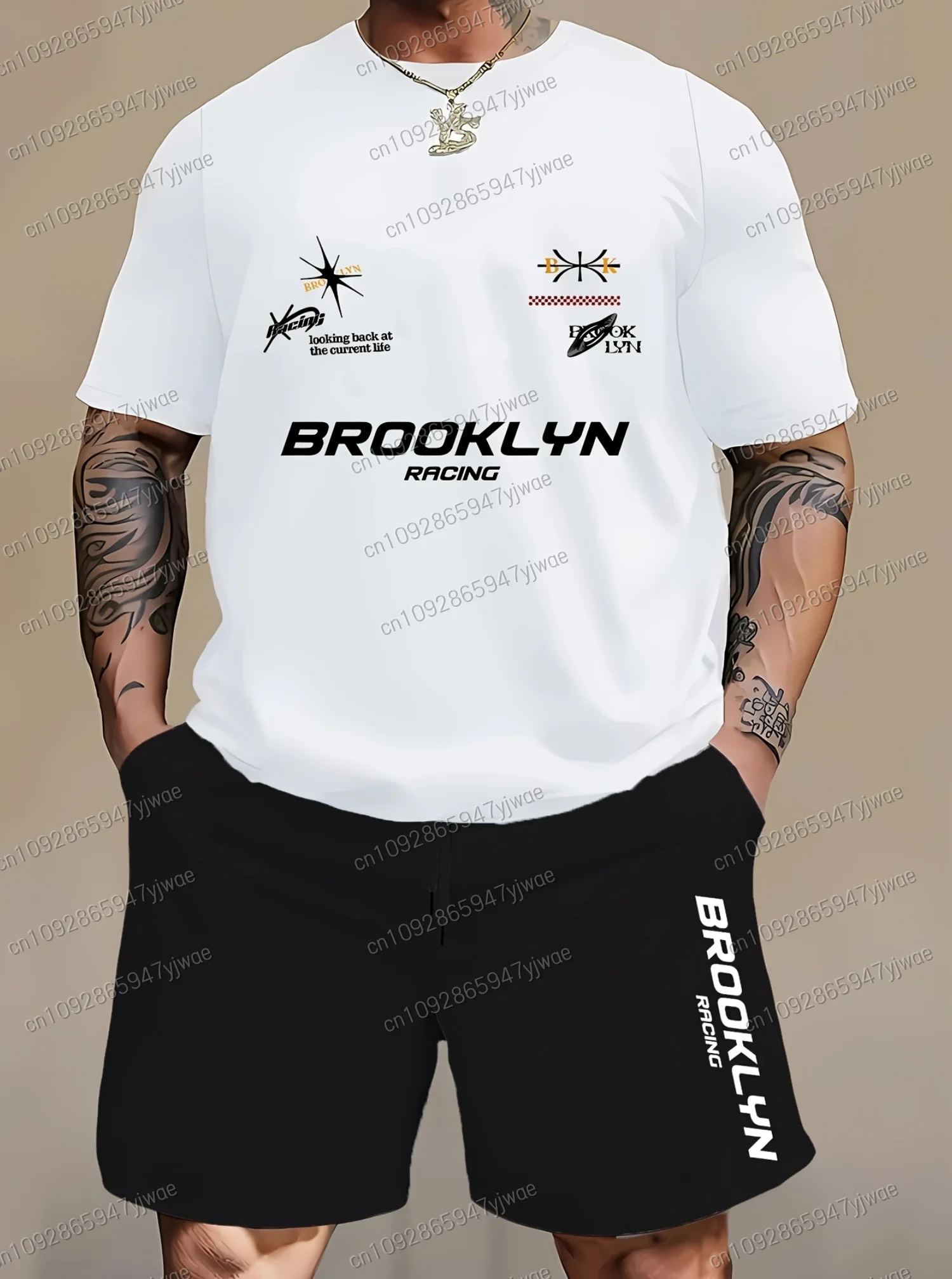 2025 BROOKLYN print tracksuit 2 Piece Set Men T-Shirt Shorts Pants Suit sports Short Tracksuit  Vintage Outfit  Male Clothing