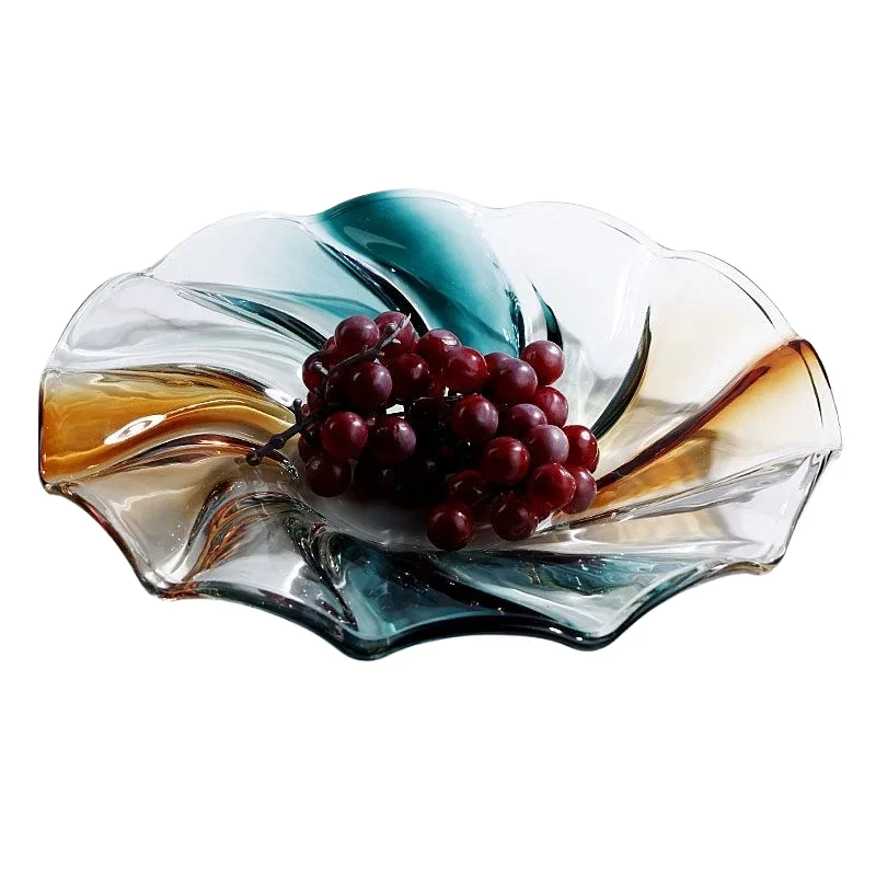 Light luxury spiral color crystal wave fruit plate household living room large fruit pot housewarming