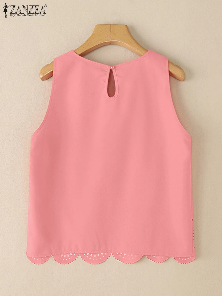 2025 zanzea verão oco para fora camis sem mangas tanques topos feminino elegante o pescoço camisa de férias elegante trabalho blusas fmeale coletes
