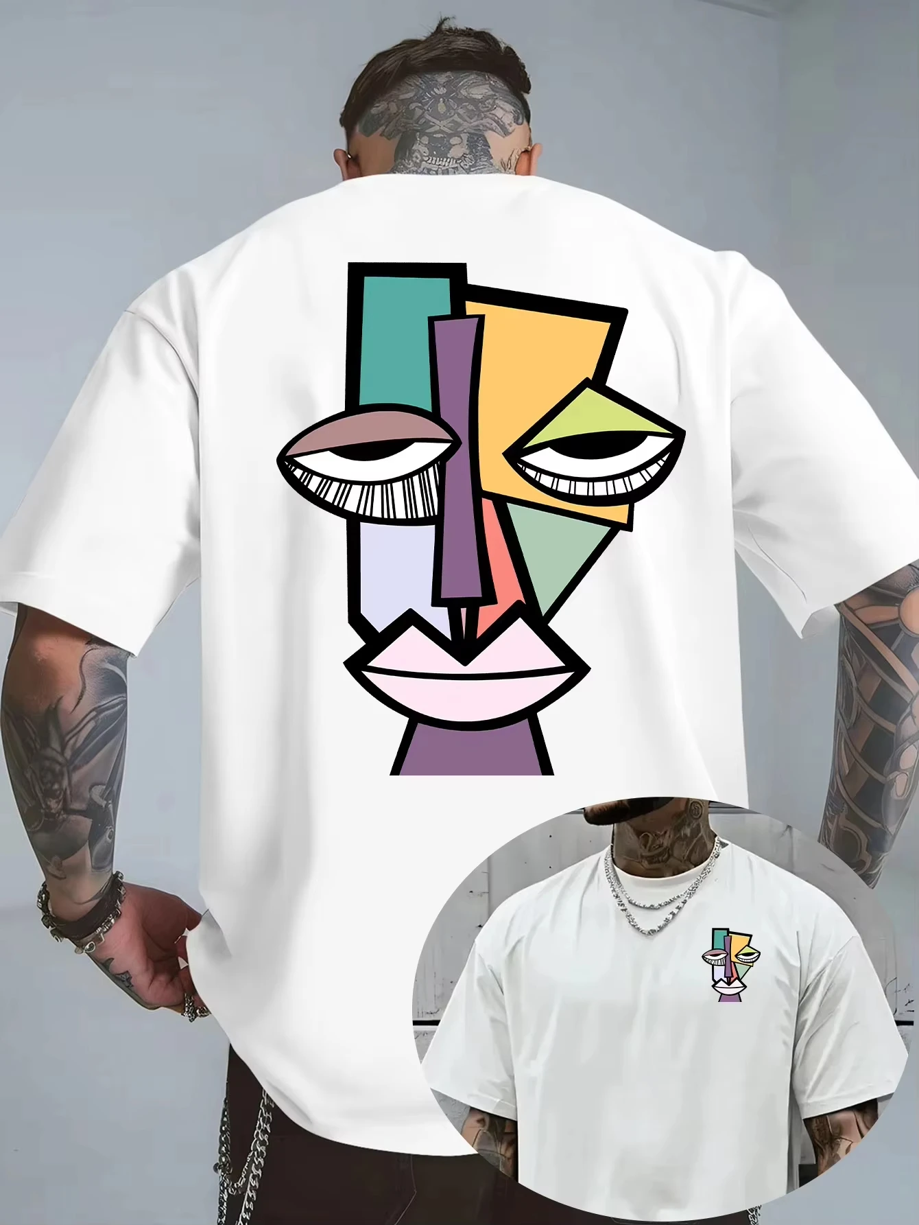 Men's Short Sleeve Cotton Picasso Style Cubist Graphic T-shirts Crewneck Streetwear Mens Summer Sweat Absorbent Men's Wear