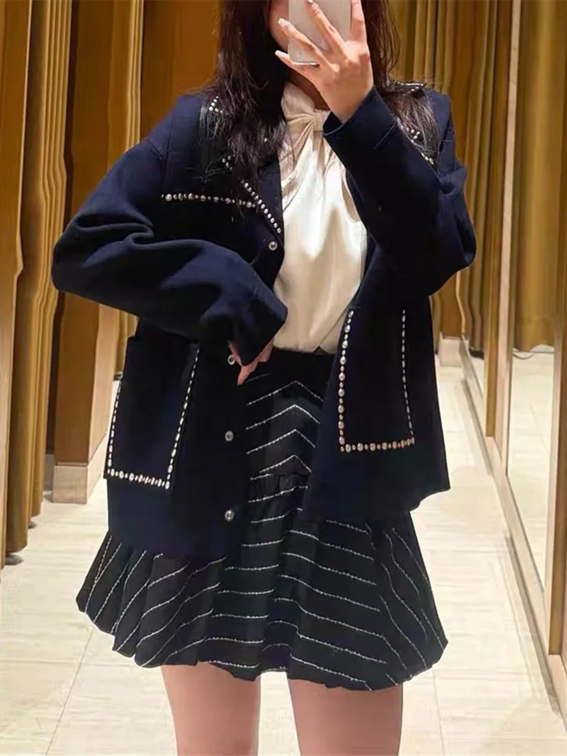 High-End Version European Style Heavy Embellished Loose Suit Collar Knitted Outerwear Top Women's Open Cardigan Knitwear