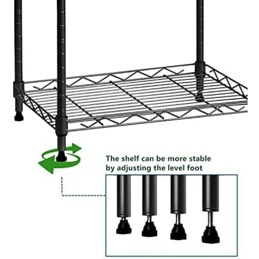 REGILLER-Estantería de acero ajustable para almacenamiento, estante de 6 cables para lavandería, baño, cocina, despensa, armario, color negro, 21,4 L x 1